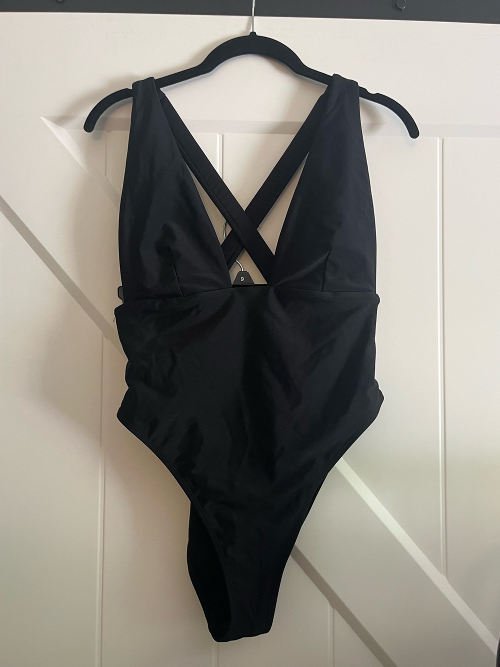 Black Plunge Neck One-Piece Swimsuit